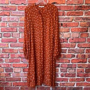 Rust Orange SAMSOE SAMSOE Long Sleeve Elma Shirt Dress in Bellis Creta